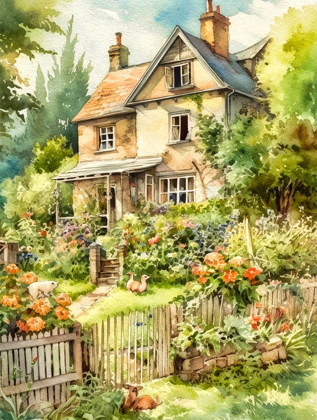 Farmhouse Watercolor Jigsaw Puzzle